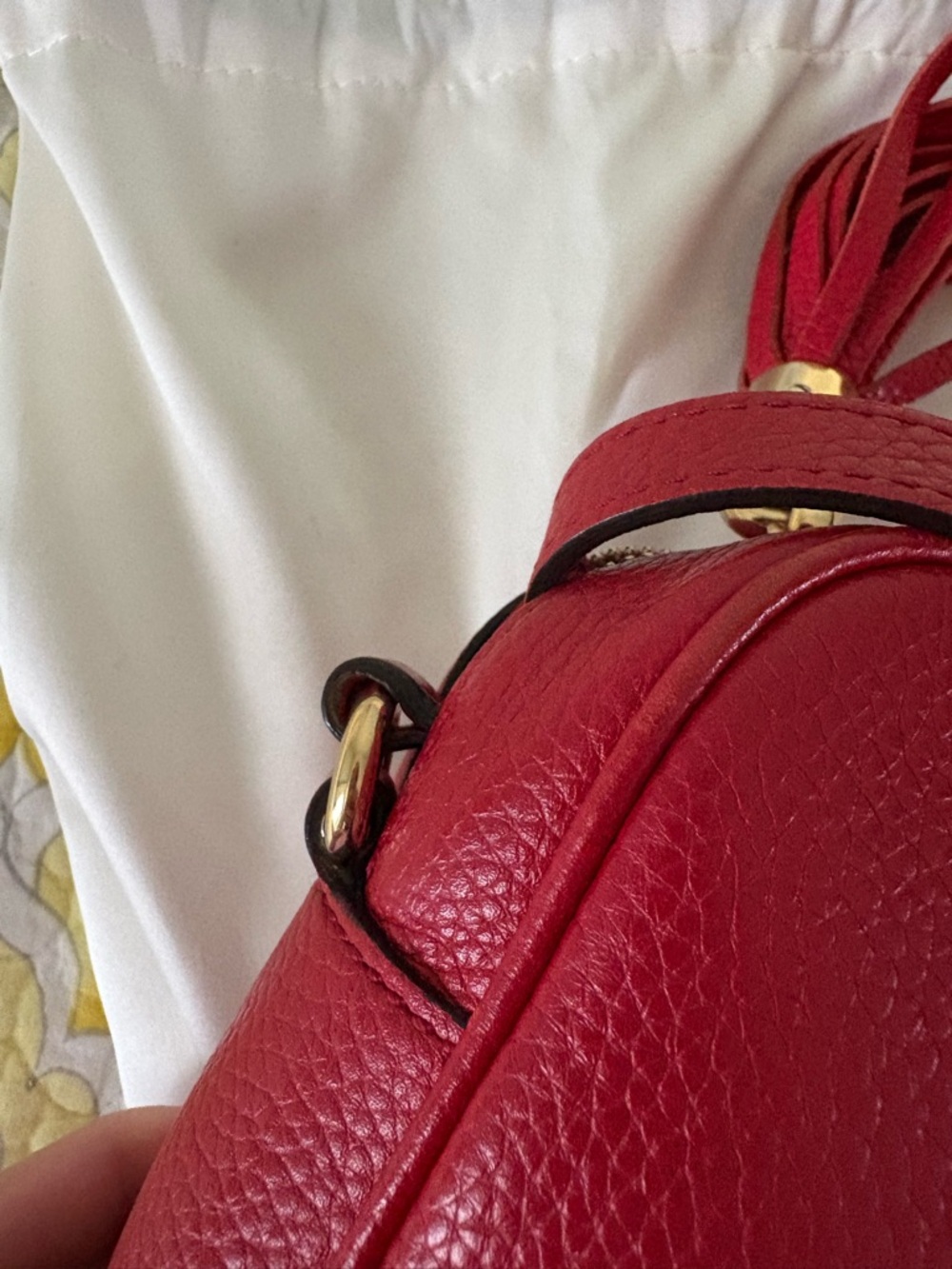 Gucci Red Soho Disco Embossed GG Leather Crossbody with Tassel - Picture 16 of 16